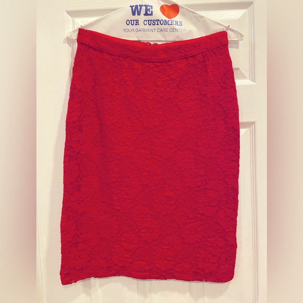 Anthropologie Maeve Alva Red Lace Pencil Skirt Medium